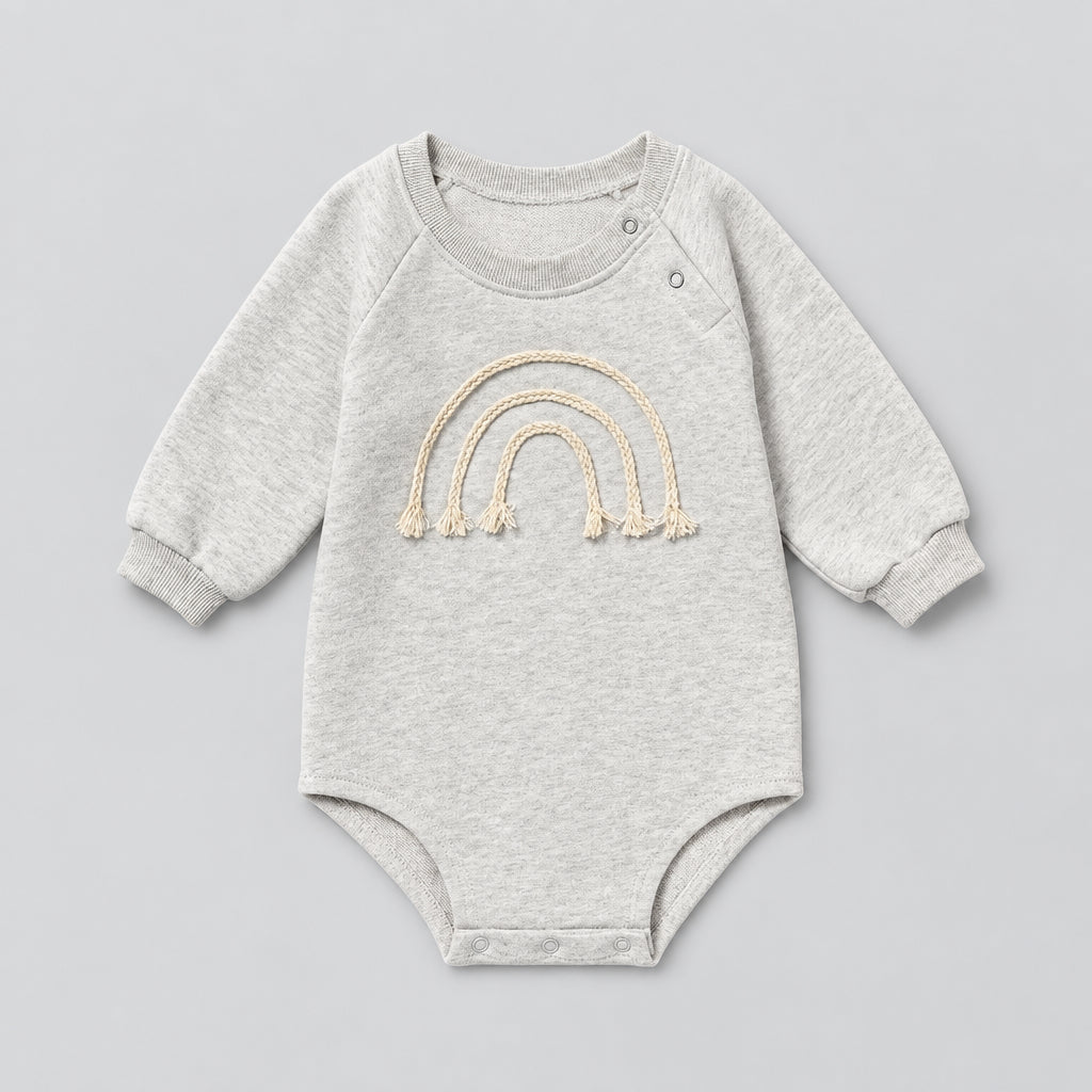 Beige waffle cotton baby romper