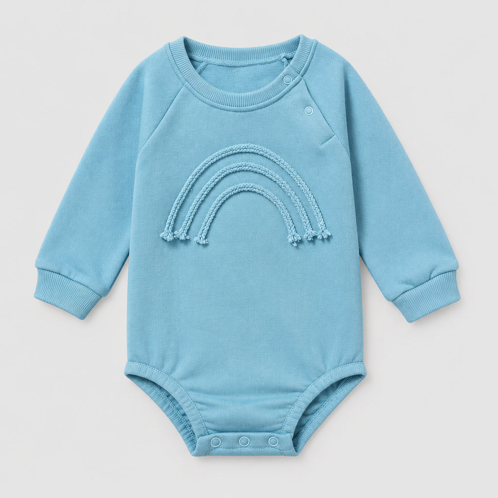 Newborn baby wearing waffle cotton romper