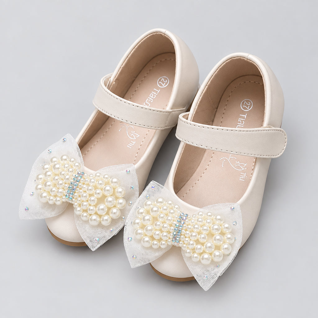 Pink red pearl princess shoes for girls