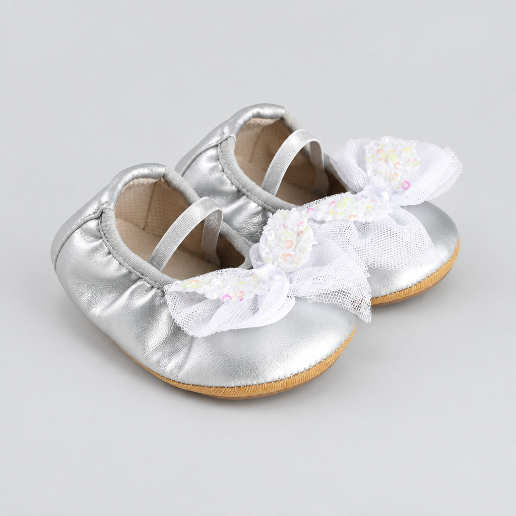 Silver princess flat-soled baby shoes